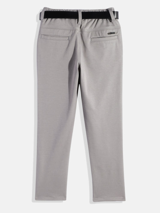 CAVIO Lycra Blend Solid Regular Fit Trousers With Belt - Grey