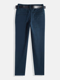 CAVIO Lycra Blend Solid Regular Fit Trousers With Belt - Blue