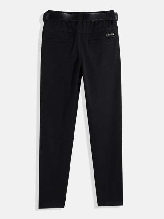 CAVIO Lycra Blend Solid Regular Fit Trousers With Belt - Black