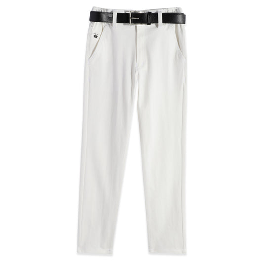 CAVIO Lycra Blend Solid Regular Fit Trousers With Belt - White