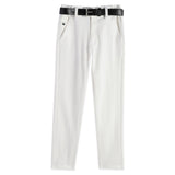 CAVIO Lycra Blend Solid Regular Fit Trousers With Belt - White