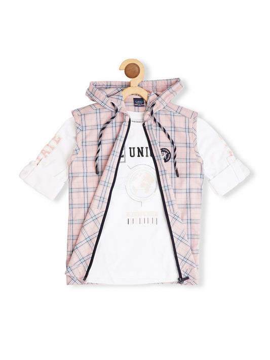 Boys Checked Cotton Casual Shirt With T shirt