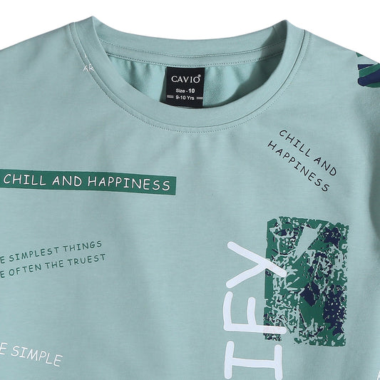 CAVIO Cotton Blend Half Sleeves Printed Tshirt & Shorts Clothing Set Green