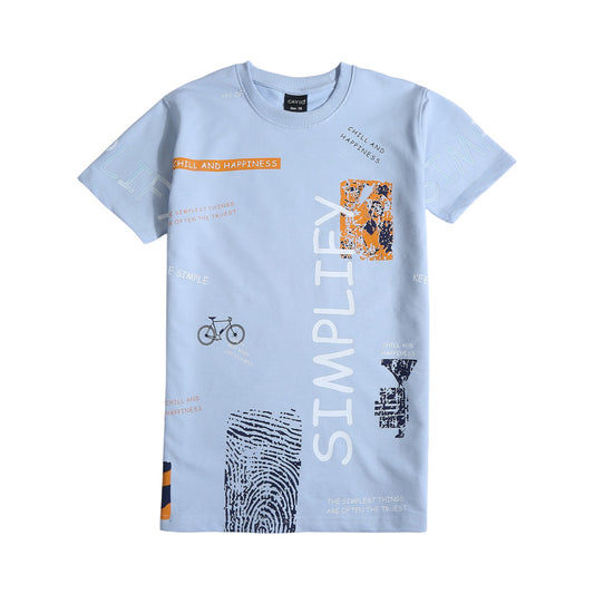 CAVIO Cotton Blend Half Sleeves Printed Tshirt & Shorts Clothing Set - SkyBlue