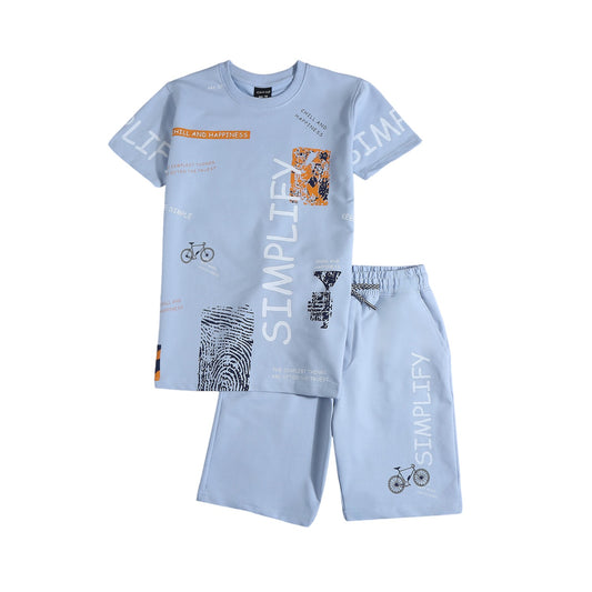 CAVIO Cotton Blend Half Sleeves Printed Tshirt & Shorts Clothing Set - SkyBlue