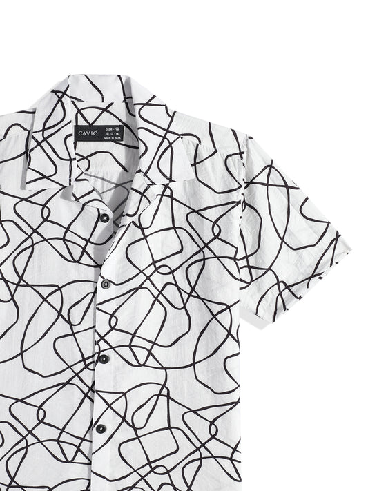 Cotton Blend Half Sleeves Abstract Shirt & Shorts Clothing