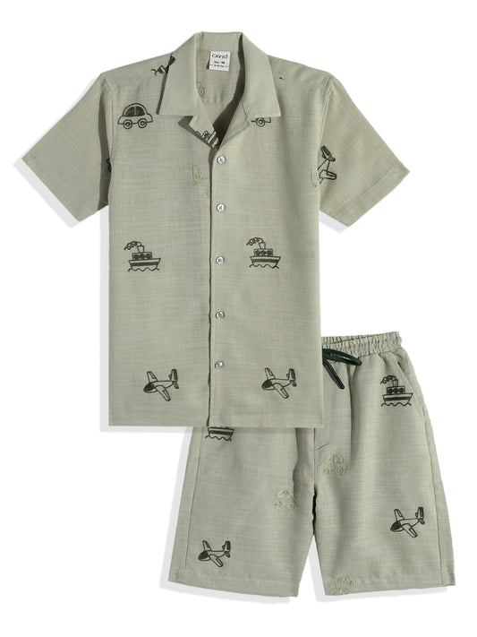 Cotton Linen Half Sleeves Embroidery Shirt & Shorts Clothing
