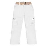 CAVIO Boys Cotton Solid Cargo Trousers White