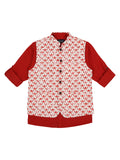 Boys Printed Pure Cotton Mandarin Collar Slim Fit Nehru Jacket With Shirt