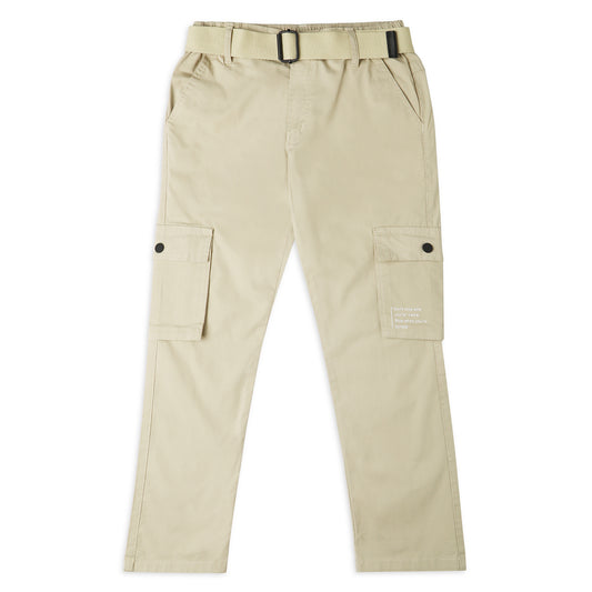 CAVIO Boys Cotton Solid Cargo Trousers Cream