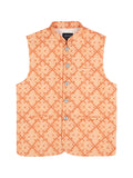 Boys Printed Pure Cotton Mandarin Collar Slim Fit Nehru Jacket With Shirt