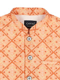 Boys Printed Pure Cotton Mandarin Collar Slim Fit Nehru Jacket With Shirt