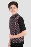 CHARCHIT Boys Printed Nehru Jacket and Shirt - Black