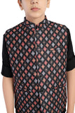CHARCHIT Boys Printed Nehru Jacket and Shirt - Black