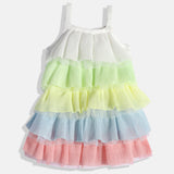 CAVIO Cotton Sleevesless Colorblocked  Fit & Flare Dress - White