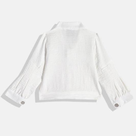 CAVIO Cotton Full Sleeves Solid Cargo dress with Jacket - White