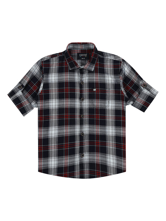 Boys Comfort Tartan Checked Casual Cotton Shirt