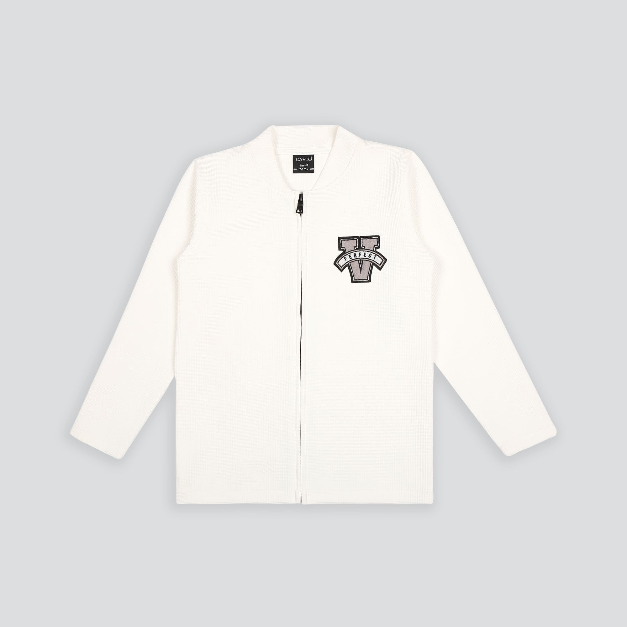 CAVIO Boys Cotton Blend Full Sleeves Zipper Jacket and T-Shirt White