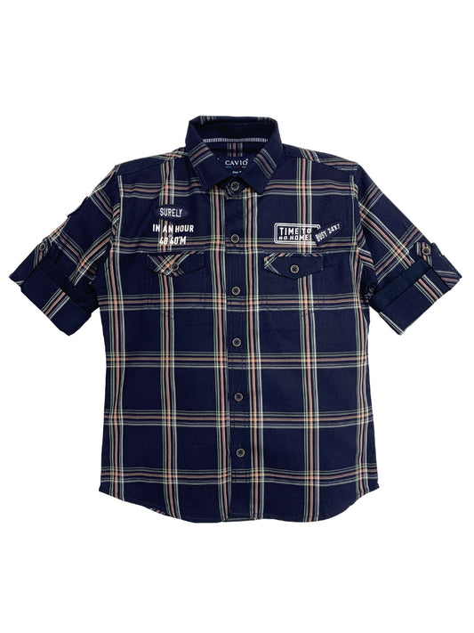 CAVIO Boys Navy Blue Premium Checked Casual Shirt