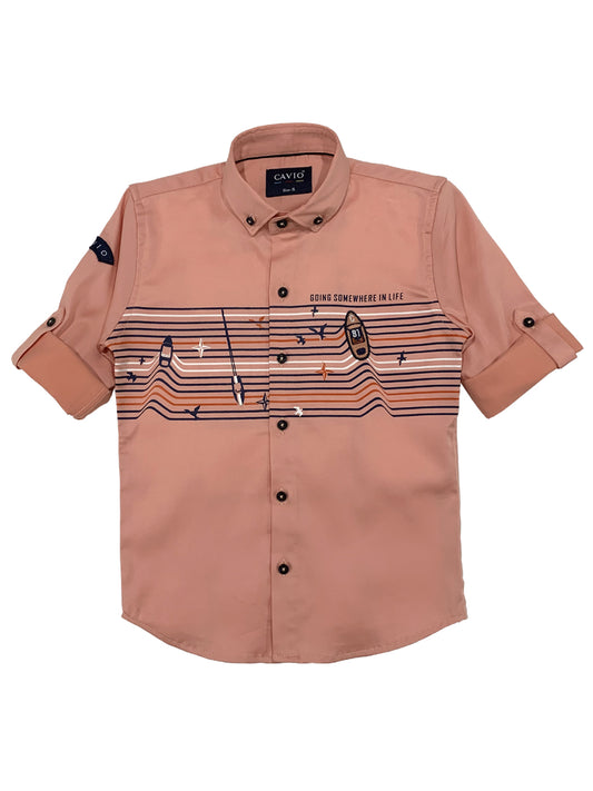 Boys Peach-Coloured Premium Casual Shirt - CAVIO
