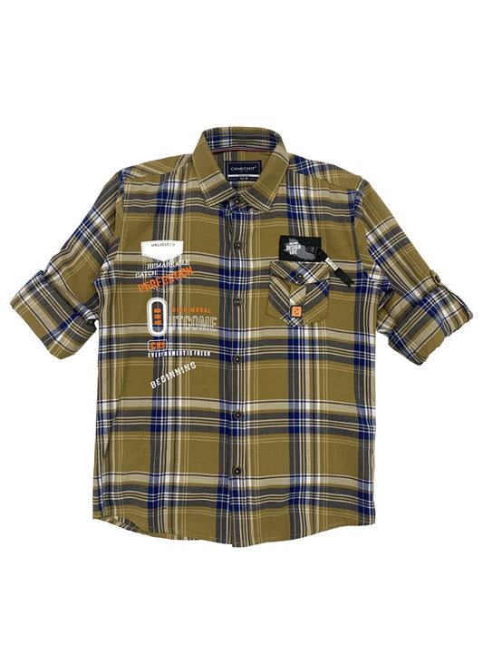 CAVIO Boys Khaki Premium Tartan Checks Checked Casual Shirt