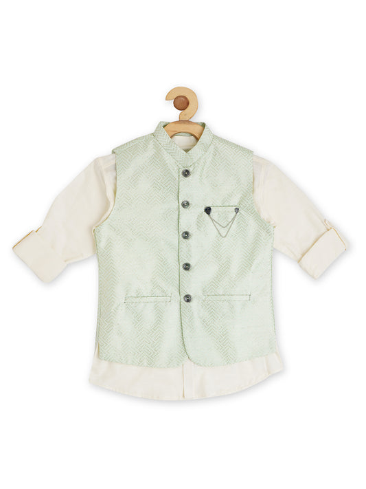 Boys Embellished Slim-Fit Nehru Jackets with Shirt  - -