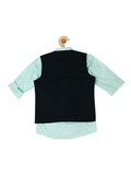Boys Striped Nehru Jacket With Printed Shirt & Bow CAVIO