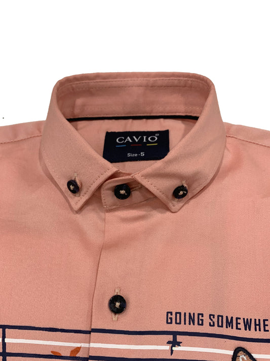 Boys Peach-Coloured Premium Casual Shirt - CAVIO