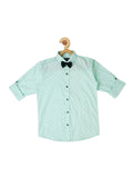 Boys Striped Nehru Jacket With Printed Shirt & Bow CAVIO