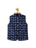 Boys Digital Printed Jacquard Nehru Jacket With Shirt - -