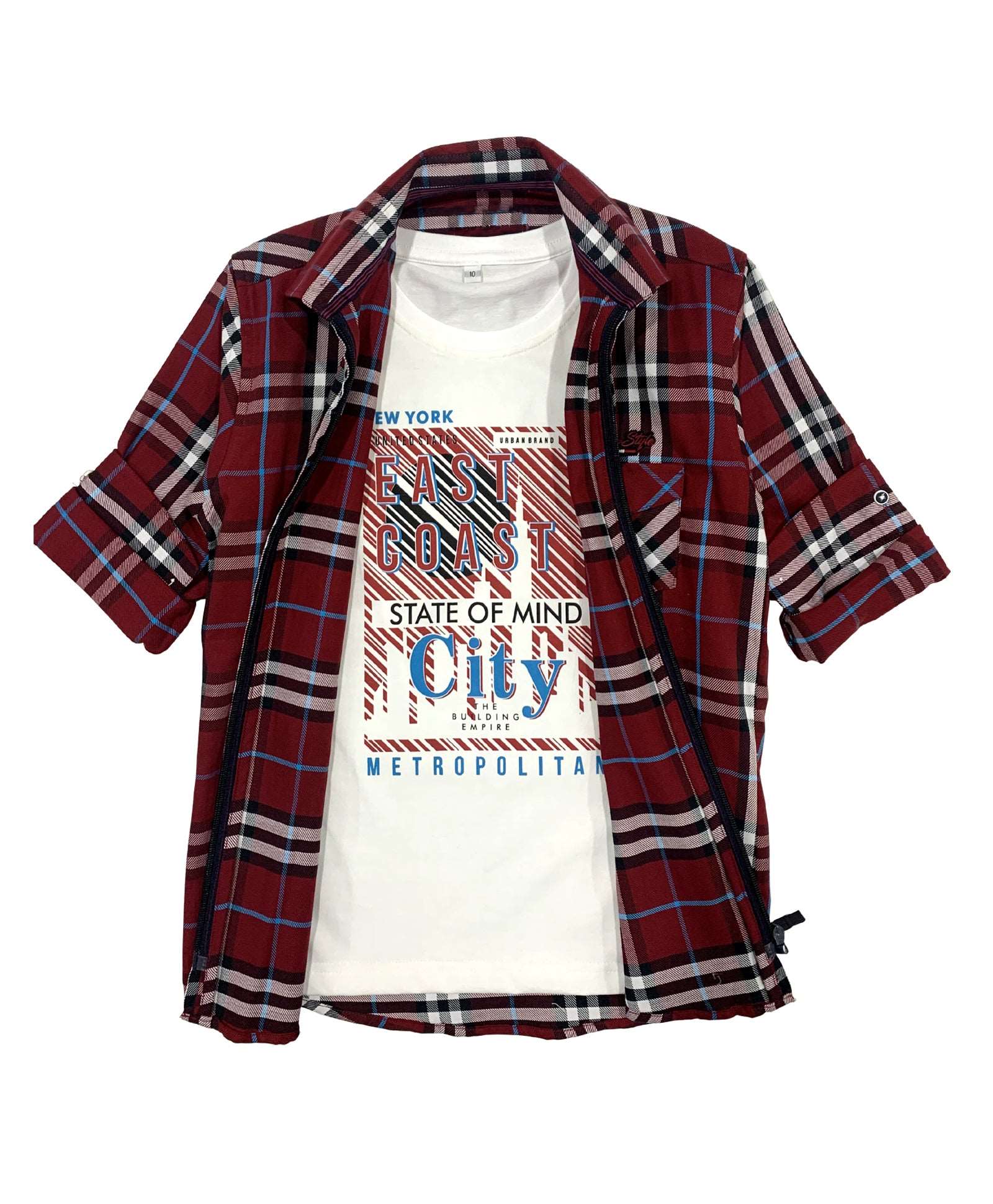 Boys Tartan Checks Cotton Casual Shirt Full Sleeve Maroon - -