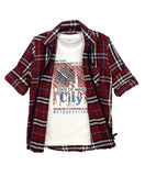 Boys Tartan Checks Cotton Casual Shirt Full Sleeve Maroon - -