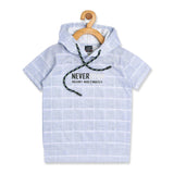 Boys Checked Hooded T shirt with Shorts Blue & White - -