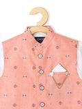 Boys Woven Design Cotton Nehru Jacket With Shirt - -