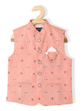 Boys Woven Design Cotton Nehru Jacket With Shirt - -