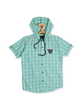 Boys Comfort Checked Casual Hooded Cotton Shirt - -