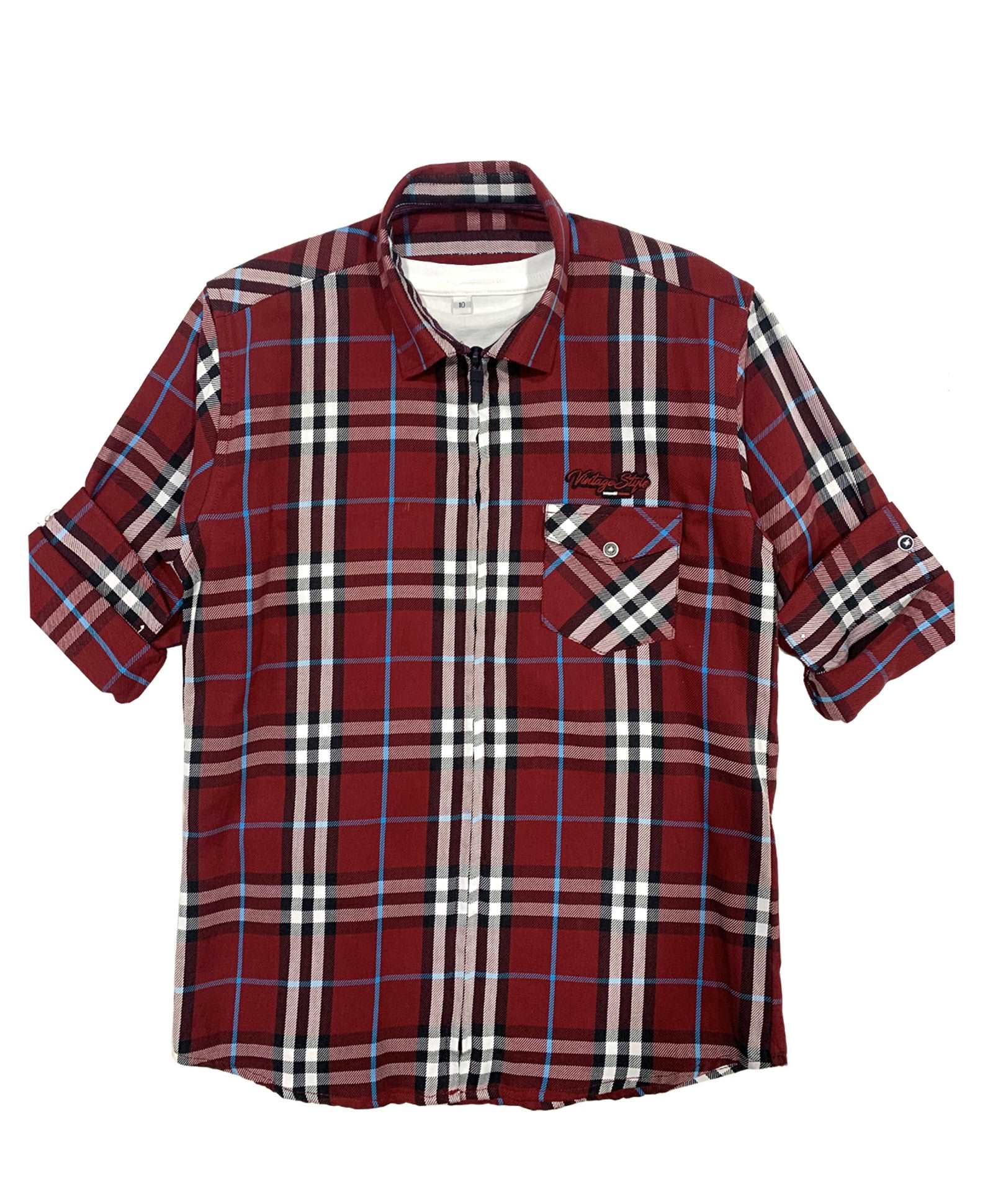Boys Tartan Checks Cotton Casual Shirt Full Sleeve Maroon - -