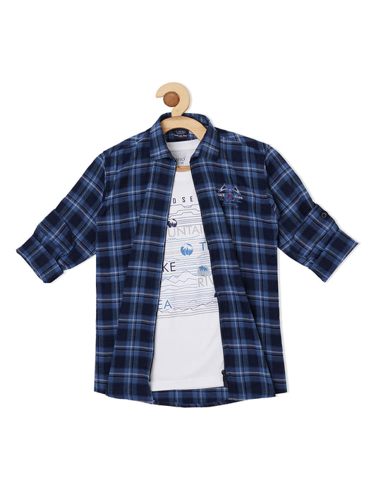 Boys Comfort Tartan Checked Casual Cotton Shirt with T-Shirt - -