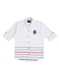 Boys White Horizontal Stripes Printed Casual Shirt - -