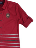 Boys Maroon Stripes Printed Casual Shirt -  -