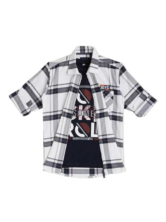 Boys White Checked Casual Shirt - -