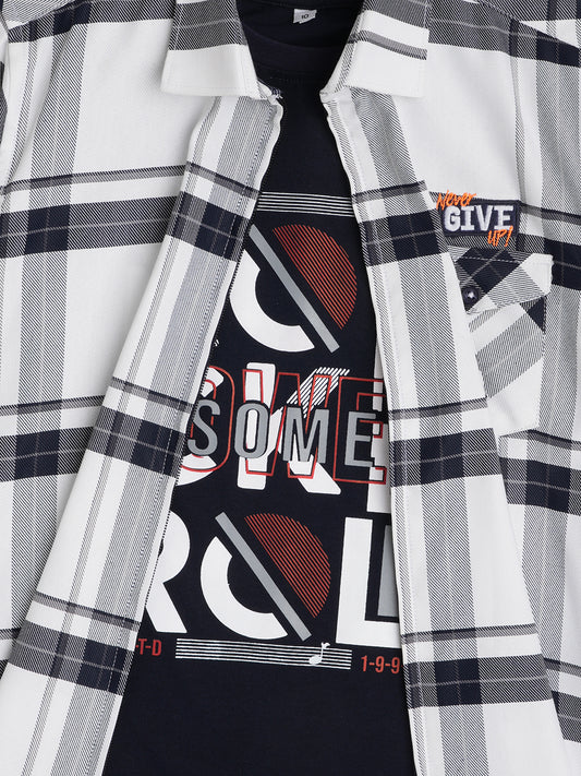 Boys White Checked Casual Shirt - -