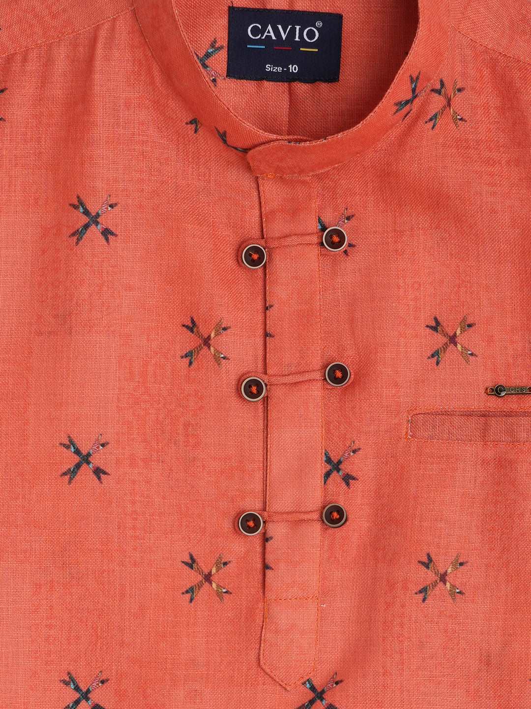 Boys Orange Floral Printed Casual Shirt - -