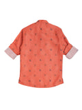 Boys Orange Floral Printed Casual Shirt - -