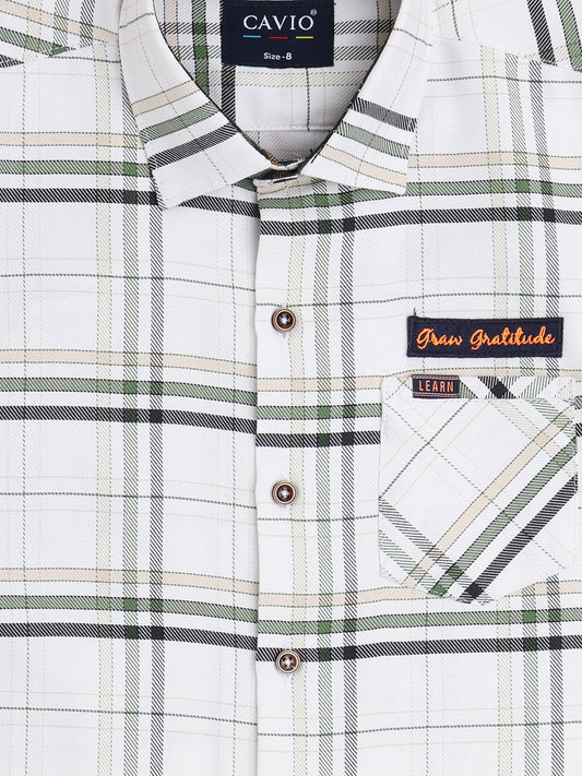 Boys White Checked Casual Shirt  -  -
