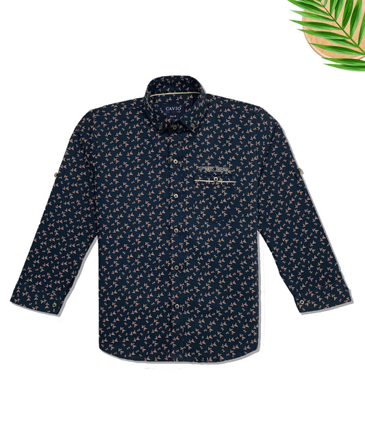 CAVIO Boys Navy Blue Premium Printed Casual Shirt