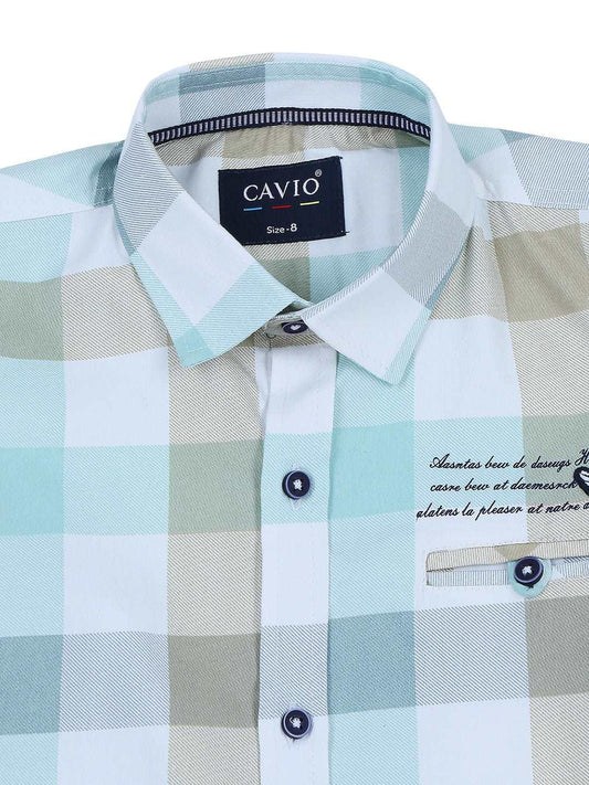 Boys Checked Cotton Shirt Full Sleeve Cream -  -