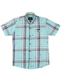 Boys Checked Cotton Shirt Half Sleeve Turquoise Blue - -