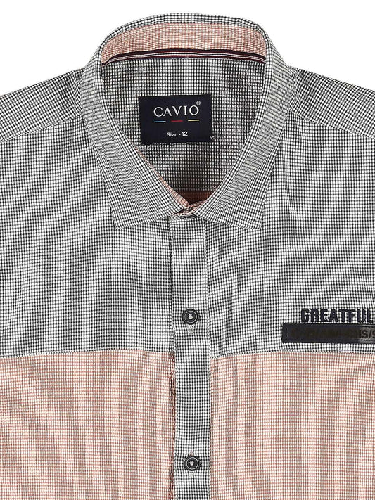 Boys Colourblocked Cotton Shirt Full Sleeve Orange -  -