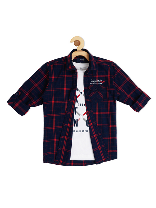 Boys Red Comfort Checked Casual Shirt